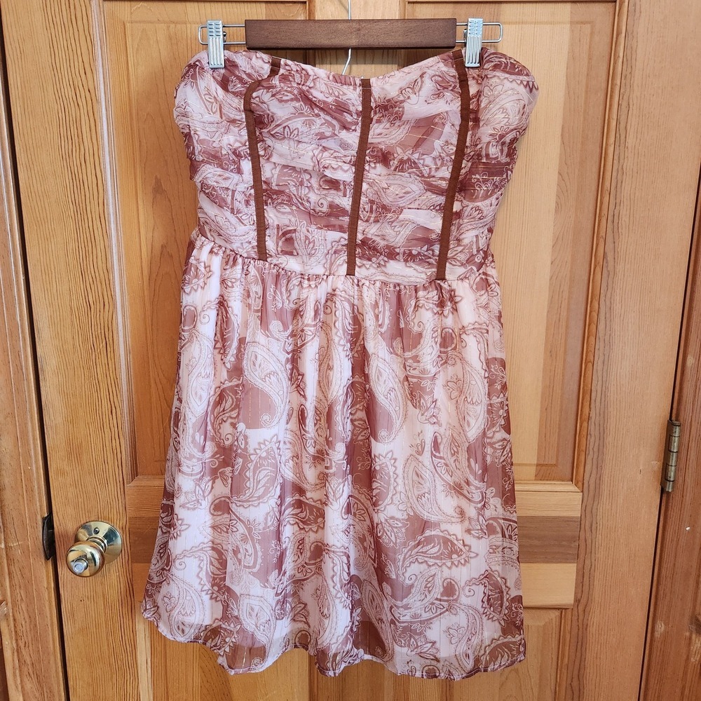 Venus Paisley Strapless Sweetheart Corset Dress Size 14 Muted Blush Brown Detail